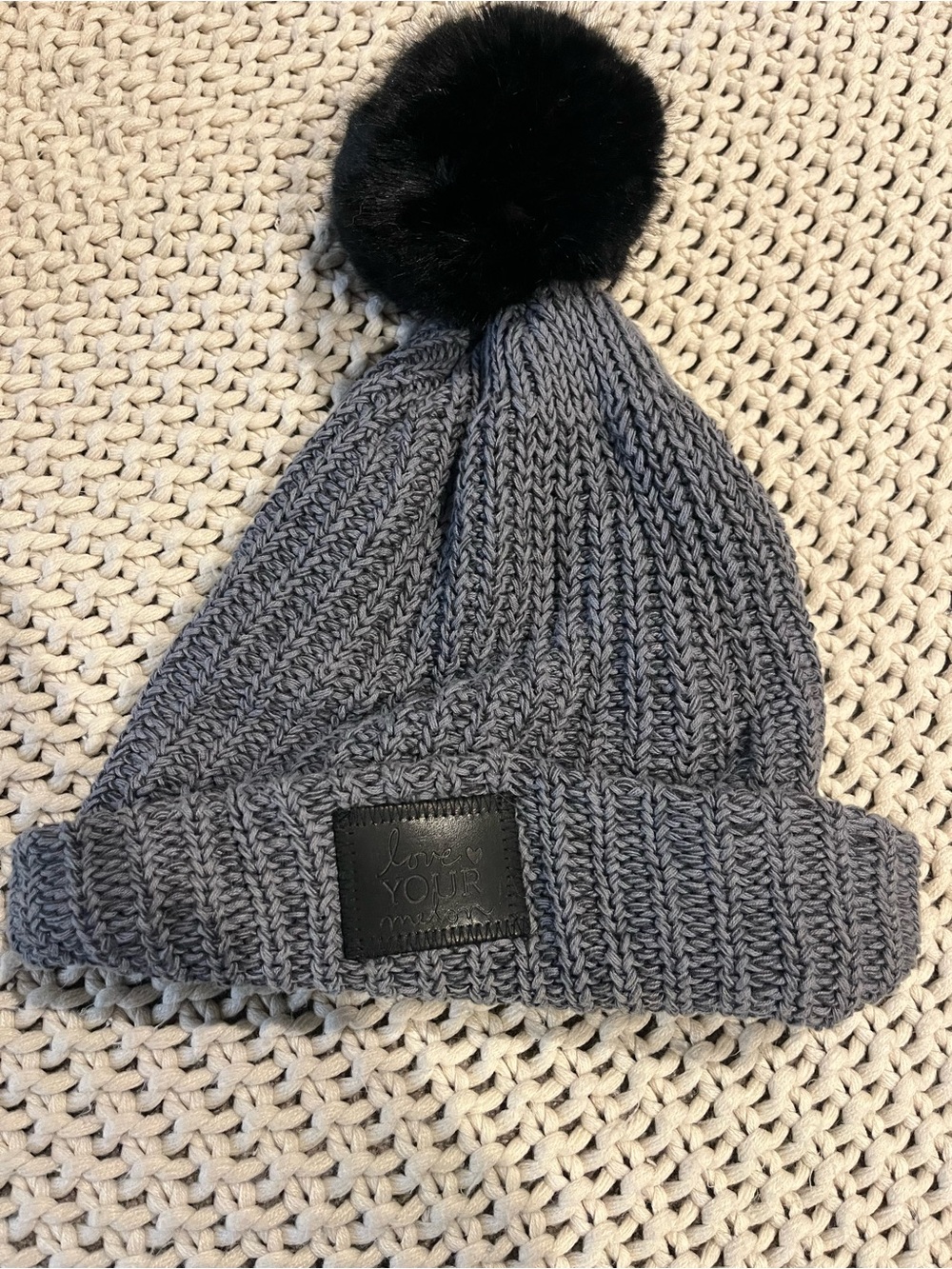 Love Your Melon Gray Knit Beanie with Black Pom